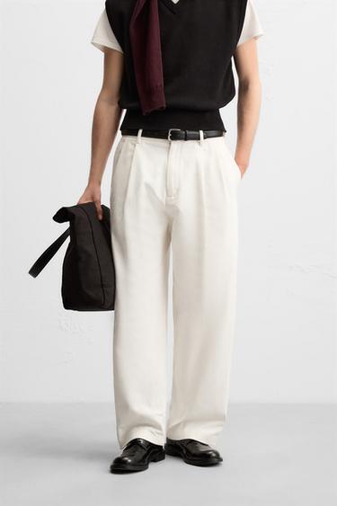BALLOON-FIT PLEATED TROUSERS - Oyster-white by Zara