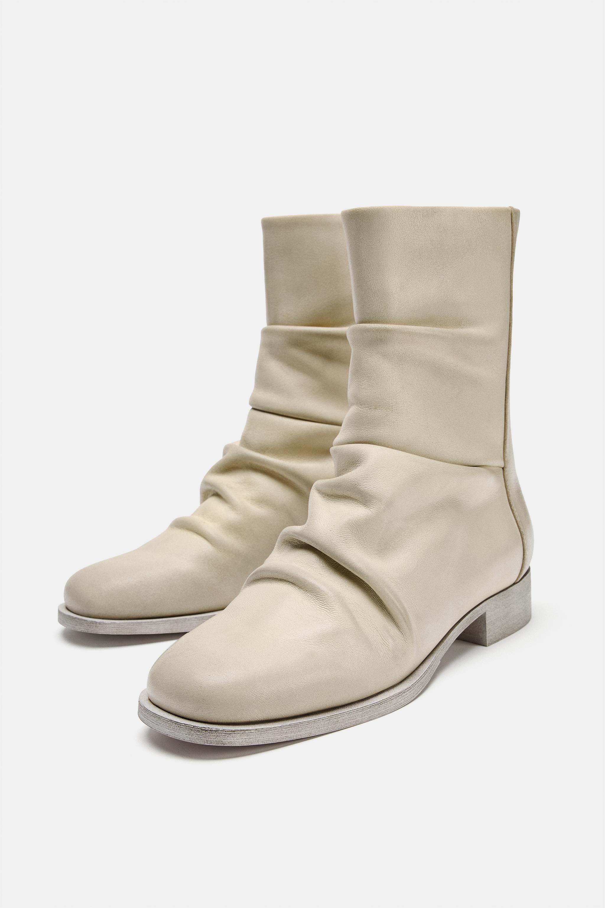 BOTTINES PLATES CUIR FRONCÉES