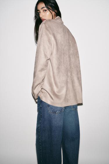 FAUX SUEDE BLAZER - Brown / Taupe by Zara - Image 4