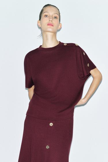 SOFT BUTTON TOP - Burgundy by Zara