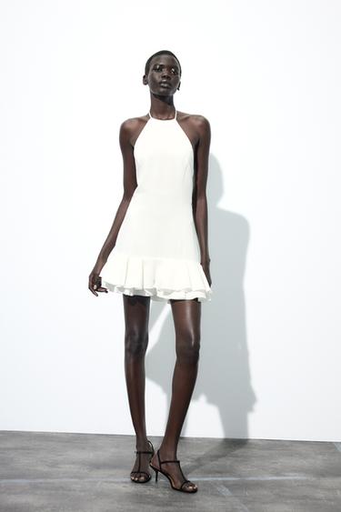 Zara RUFFLED HALTER MINI DRESS - Ecru - Image 0