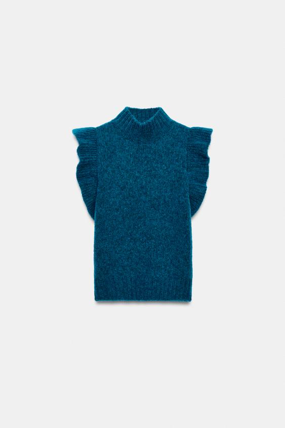CHALECO PUNTO VOLANTES - Azul pato de Zara - Imagen 0