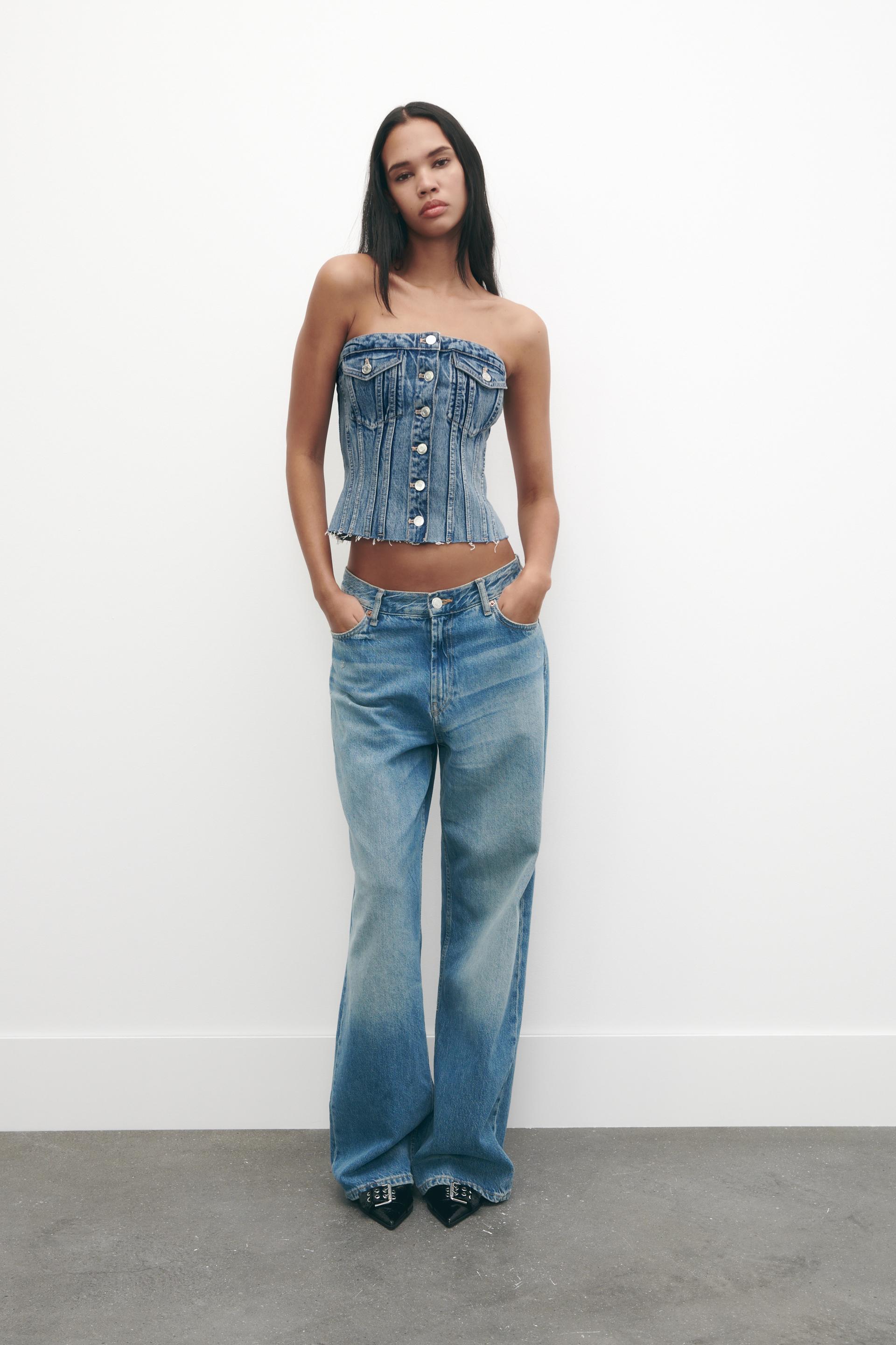 TOP CROPPED DENIM - Azul