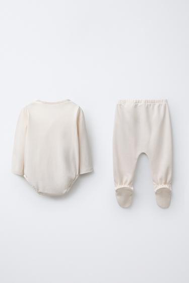 PLAIN BODYSUIT AND LEGGINGS SET - Ecru by Zara - Image 1