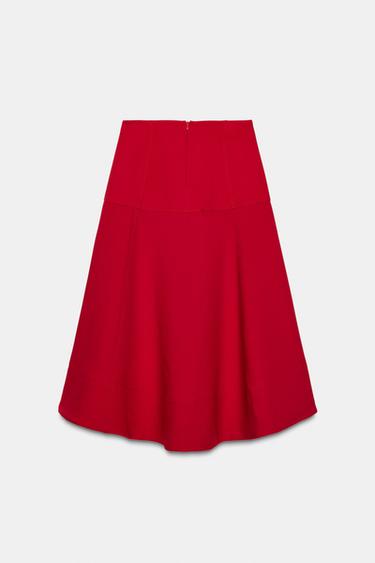 Zara ZW COLLECTION CAPE MIDI SKIRT - Red