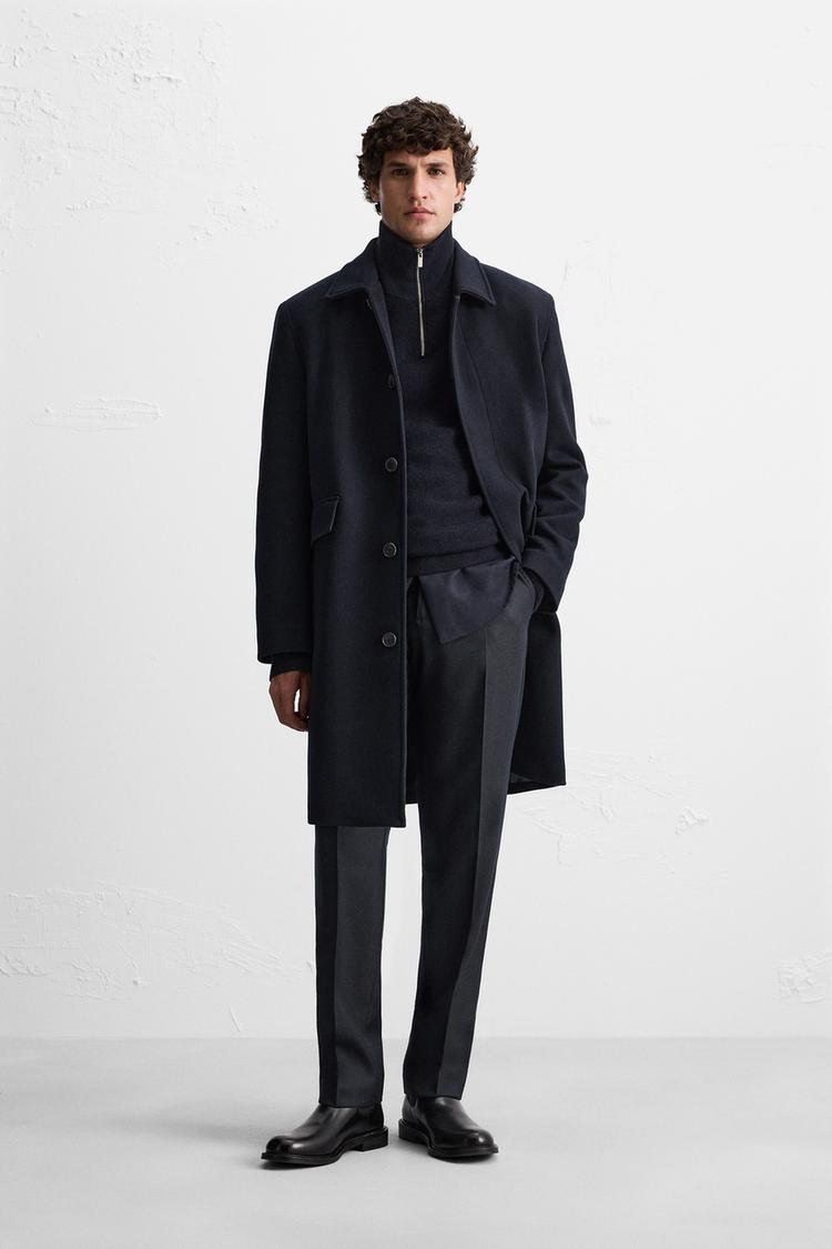 ZARA ウール混紡 シングルボタン チェスターコート S ネイビー 紺 ザラ 