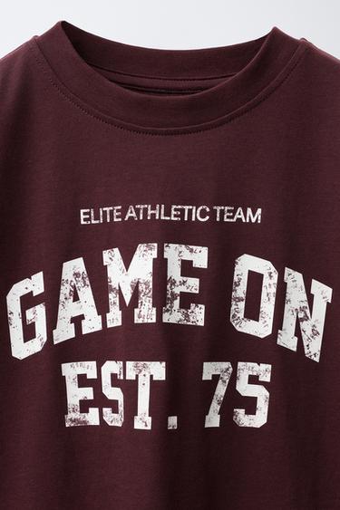 Zara TEXT PRINT T-SHIRT - Burgundy