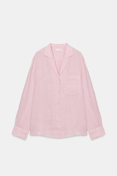 CAMISA LINO BOLSILLO ZW COLLECTION - Malva claro de Zara