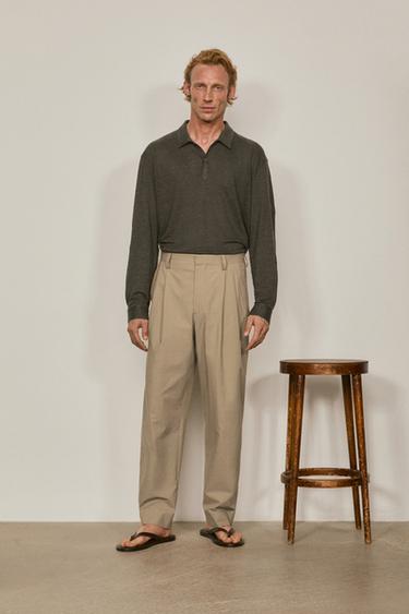 Zara Cotton poplin trousers with darts - LIMITED EDITION - taupe brown
