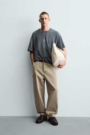 콘트라스트 프린트 워싱 티셔츠 - Zara의 라이트 그레이 - 이미지 0