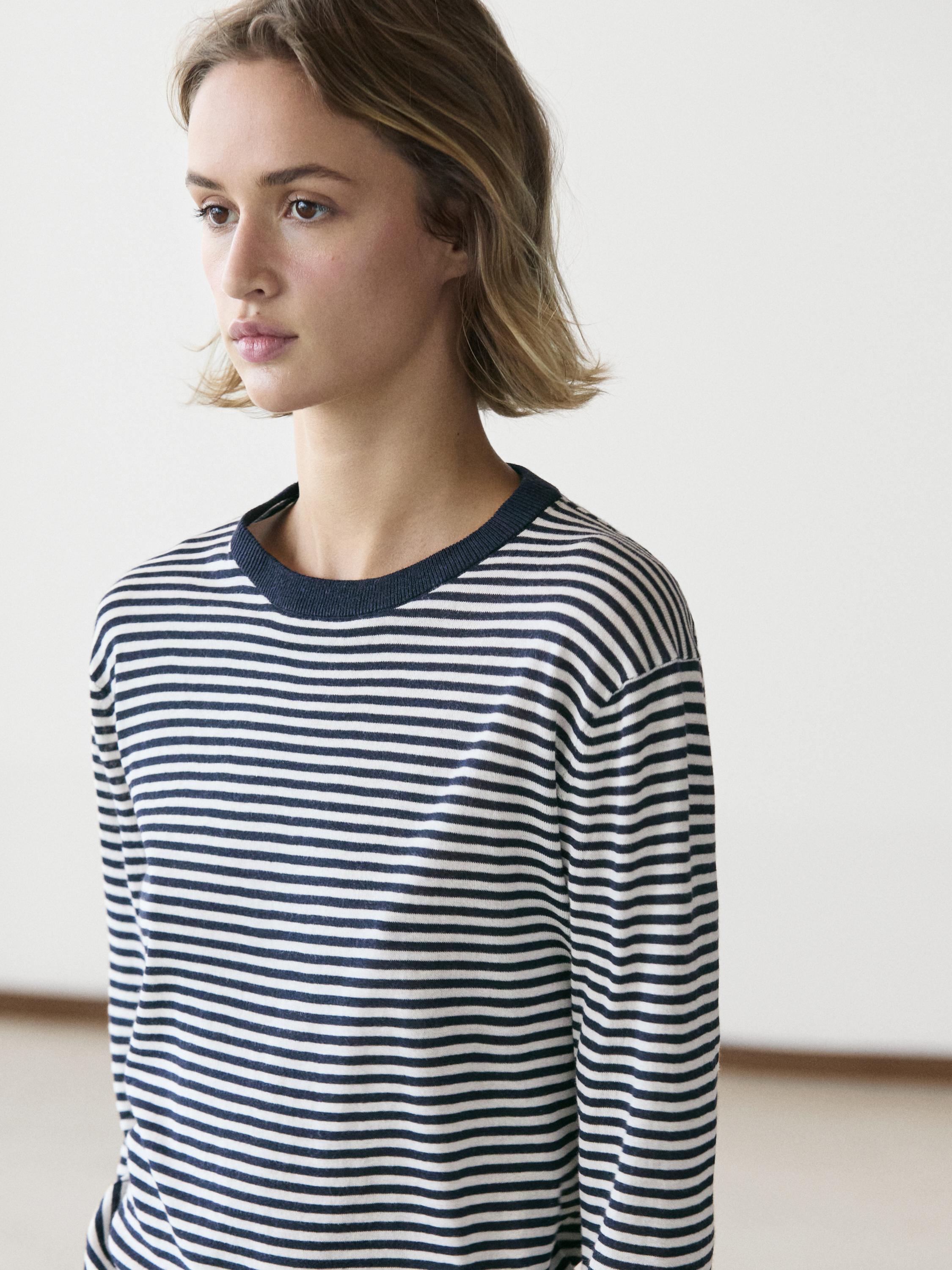 Striped cotton and silk knit sweater