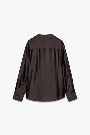 ZW COLLECTION EMBROIDERED POCKET SHIRT - Brown by Zara - Image 7