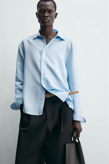 CHEMISE FLUIDE À RAYURES - Bleu clair de Zara - Image 4