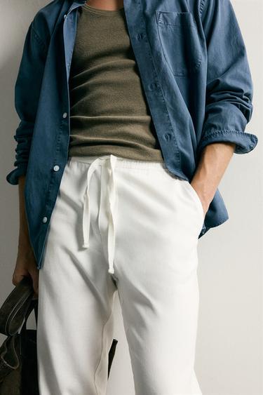 COTTON/LINEN RELAXED FIT TROUSERS - Oyster-white by Zara