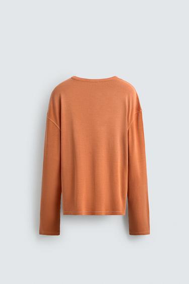 T-SHIRT RELAXED FIT COL TUNISIEN - Orange de Zara - Image 7