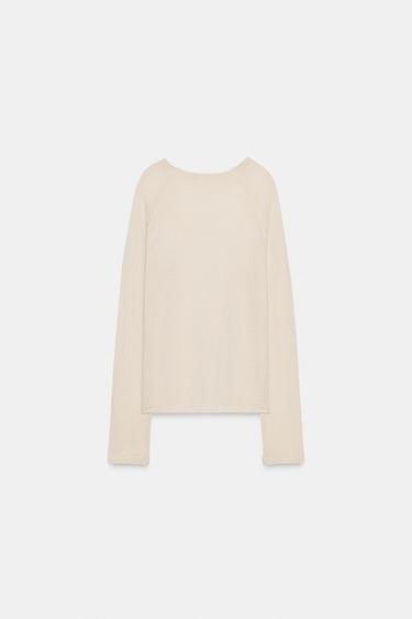 T-SHIRT À MANCHES LONGUES AVEC LAINE - Écru de Zara - Image 2