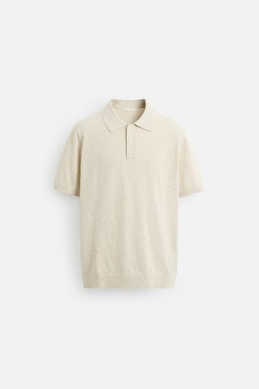 COTTON/LINEN POLO SHIRT - Dark beige by Zara