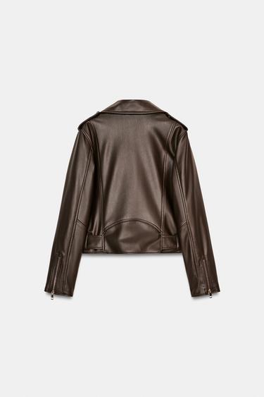 BLOUSON DE MOTARD MATIÈRE SYNTHÉTIQUE - Marron de Zara - Image 6