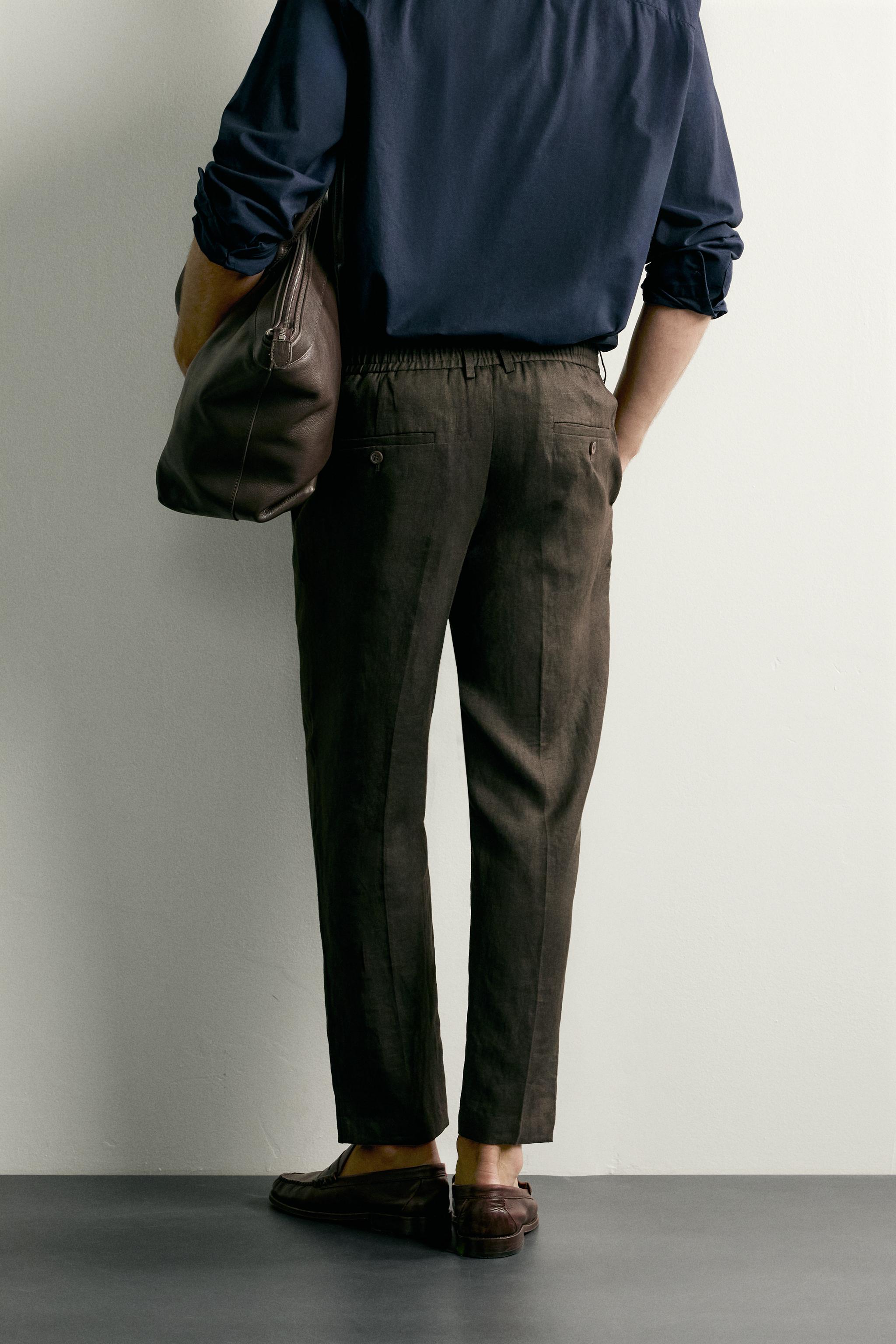 Zara %100 KETEN REGULAR FIT PANTOLON görsel 3