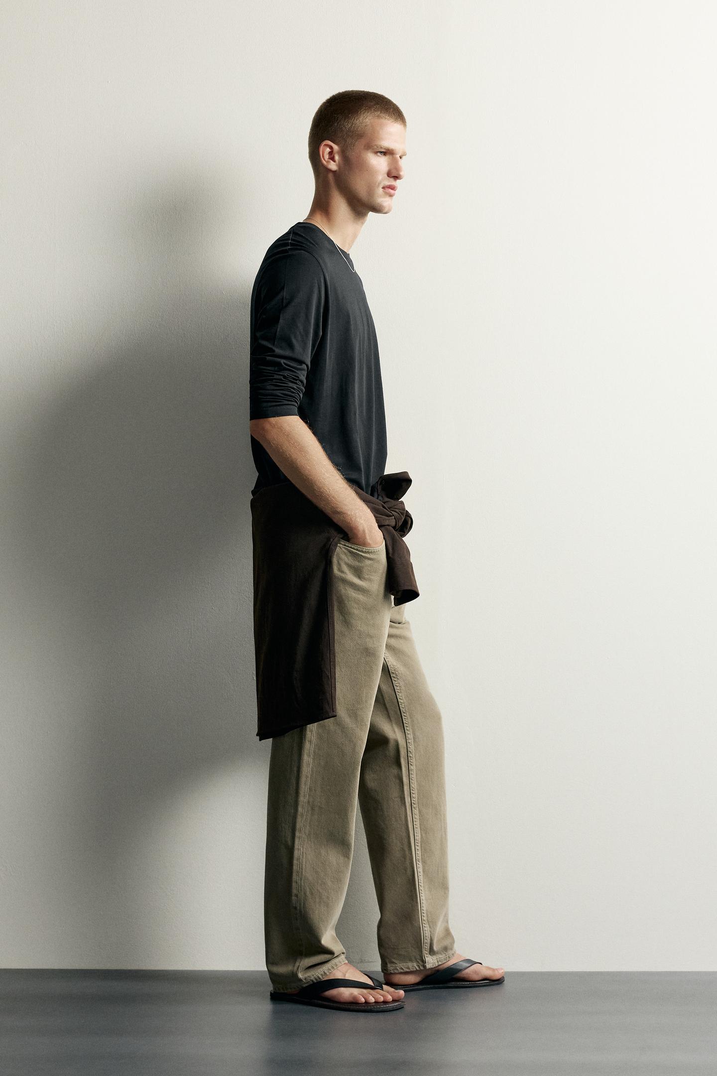 Мужская футболка Zara Relaxed Fit Long Sleeve, цвет: Чёрный — фото 4