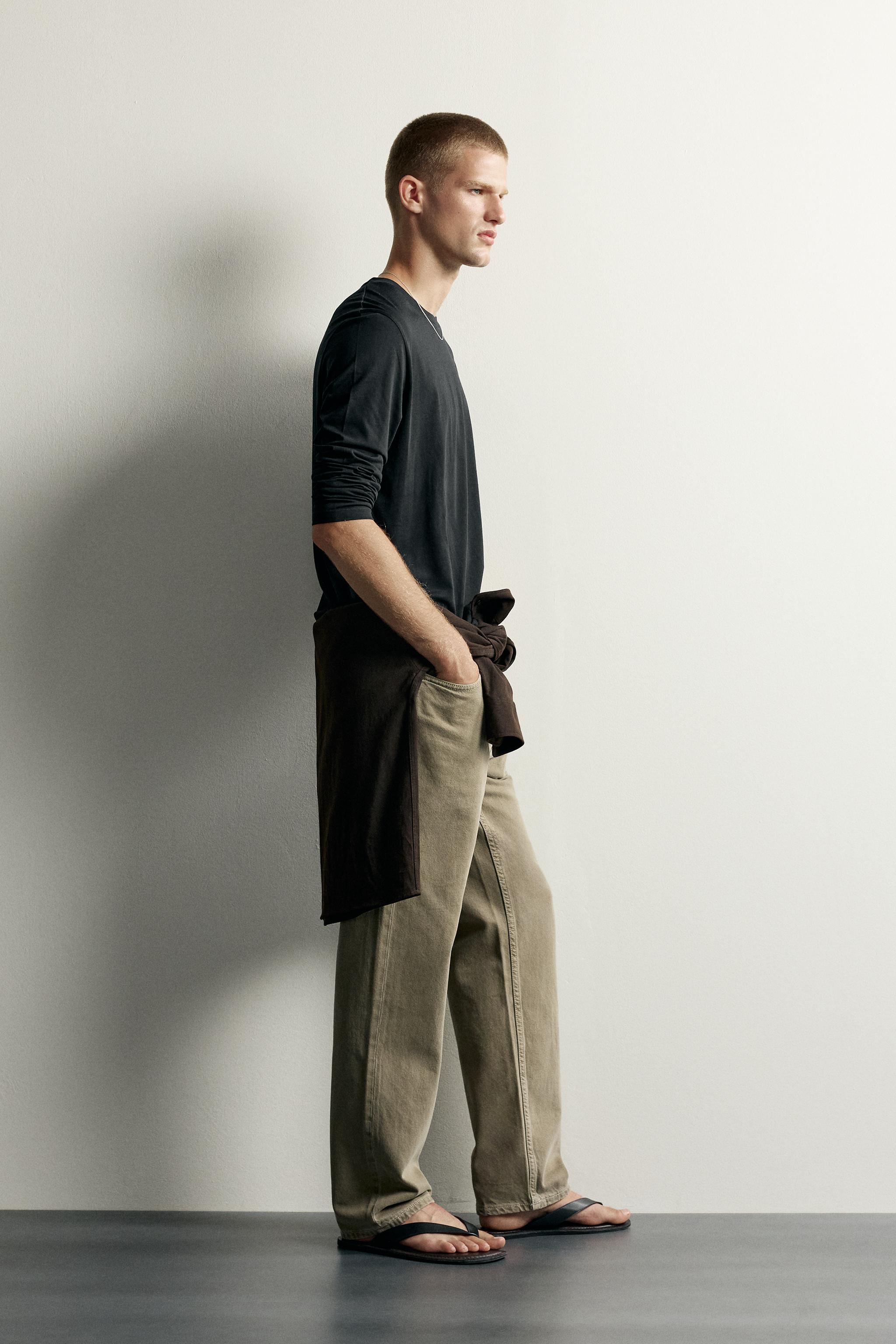 Мужские футболки Zara RELAXED FIT LONG SLEEVE T-SHIRT — фото 4