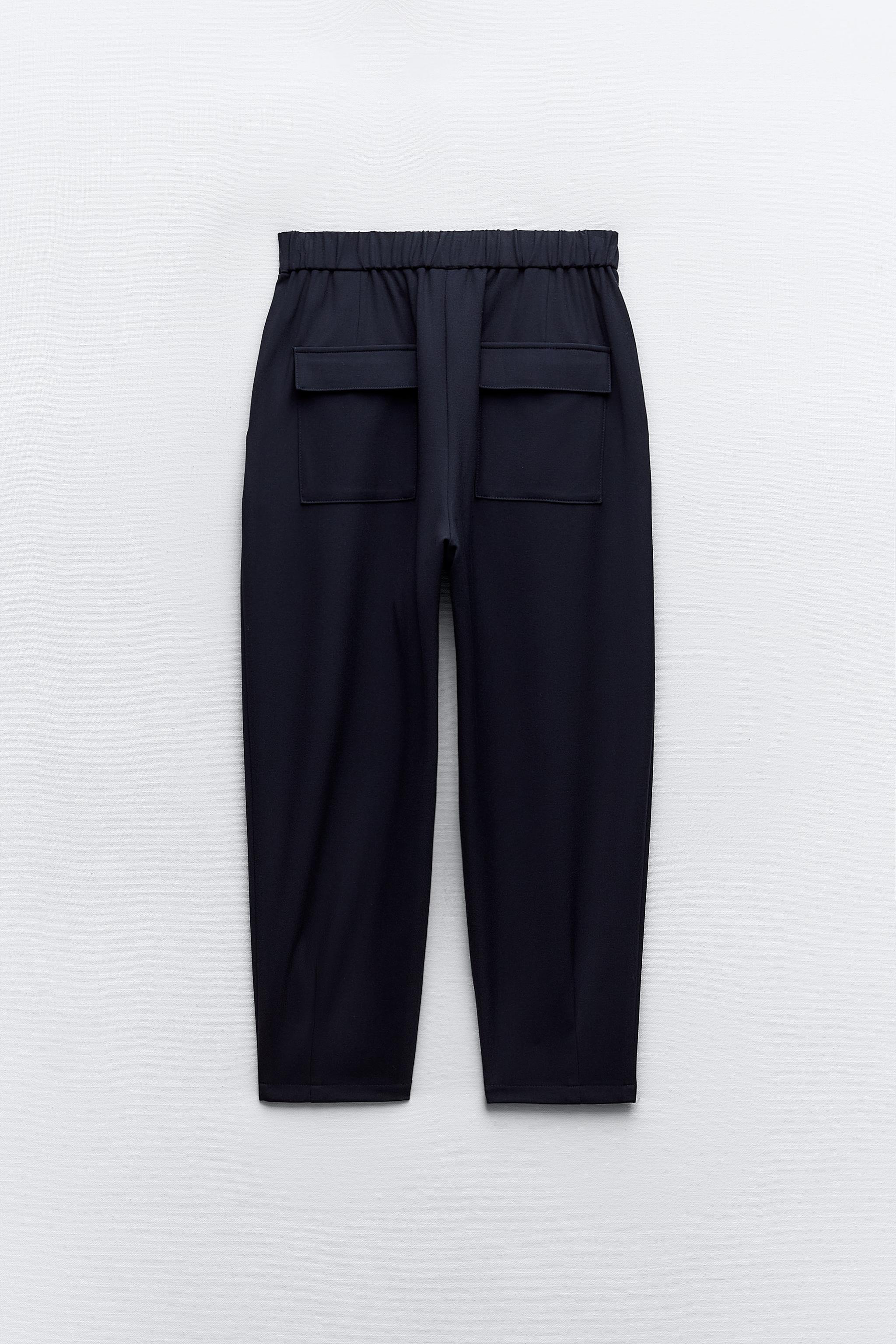 CARROT-FIT TROUSERS WITH DARTED HEMS - Navy blue