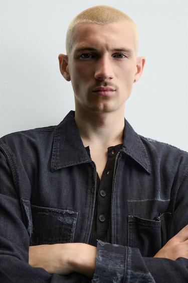 CROPPED FIT RIPPED JACKET - Blue by Zara - Image 4