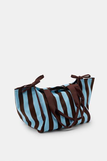 MAXI 100% COTTON STRIPED BAG - Blue by Zara - Image 3