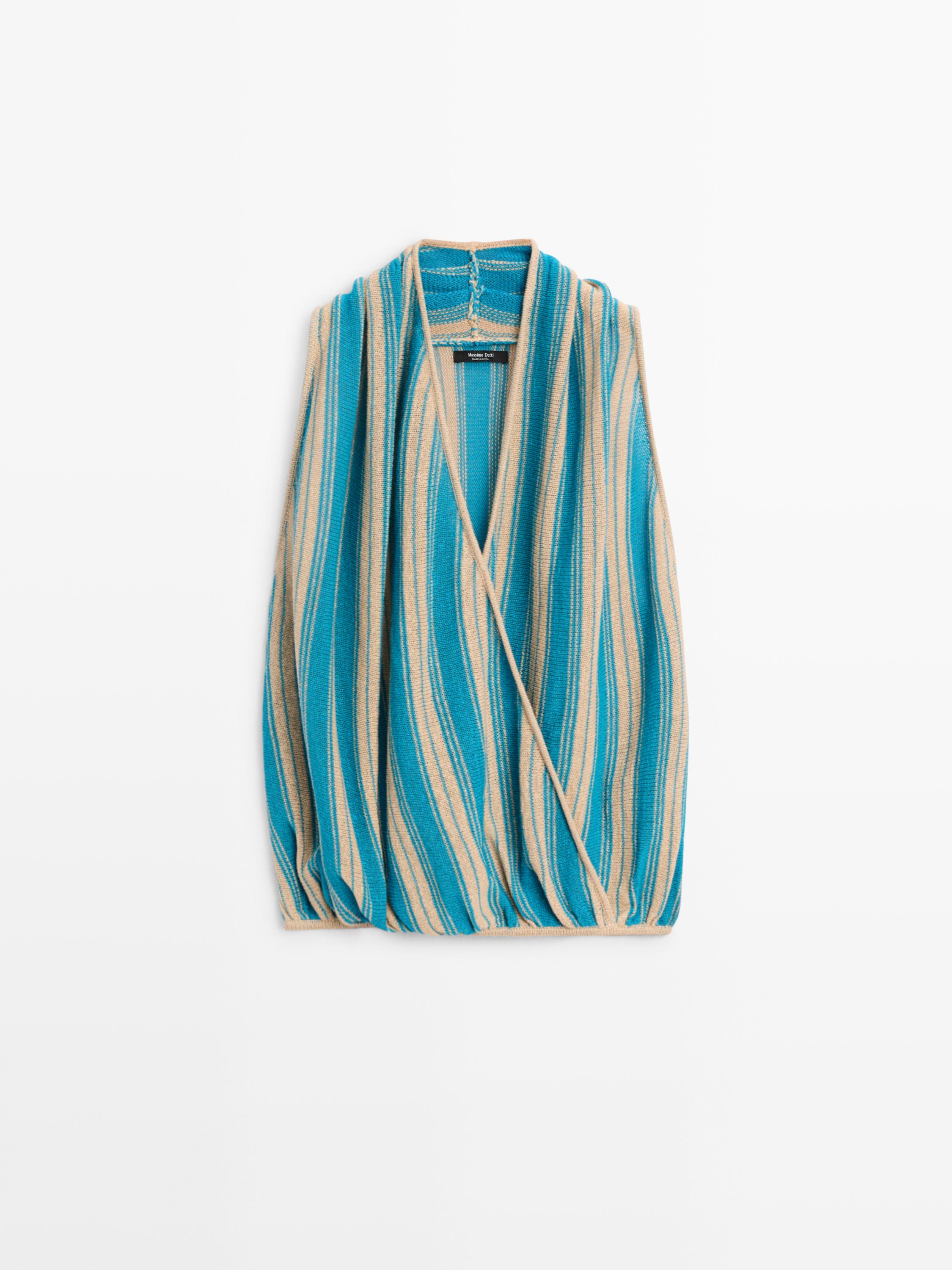 Striped linen blend surplice top