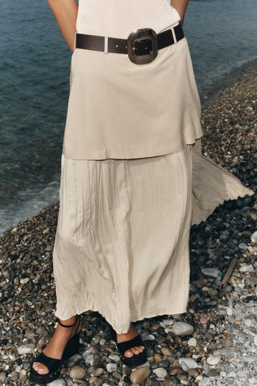 JUPE MIDI COMBINÉE CEINTURE - Beige clair de Zara - Image 1