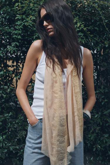 VISCOSE LACE SCARF - Beige by Zara - Image 0