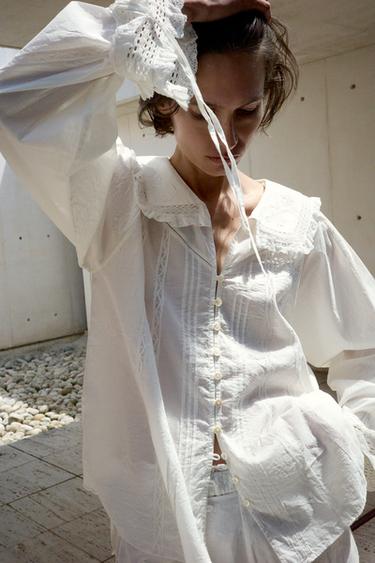 BLUSA ALGODÓN 100% BORDADOS PUNTILLA - Branco roto de Zara