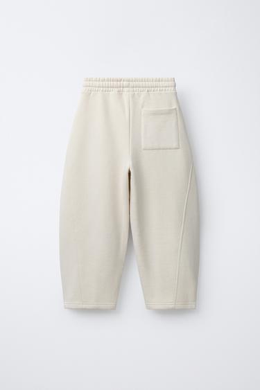 PANTALON EN MOLLETON BARREL ÉTIQUETTE - Écru de Zara - Image 1