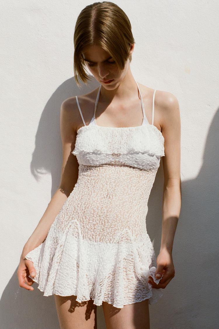 Pizzo Bianco Vestito Pizzo Twin Set Vestiti Donna Abito Estivo Prendisole  Abito Corto GODET LACE MINI DRESS White ZARA South Africa