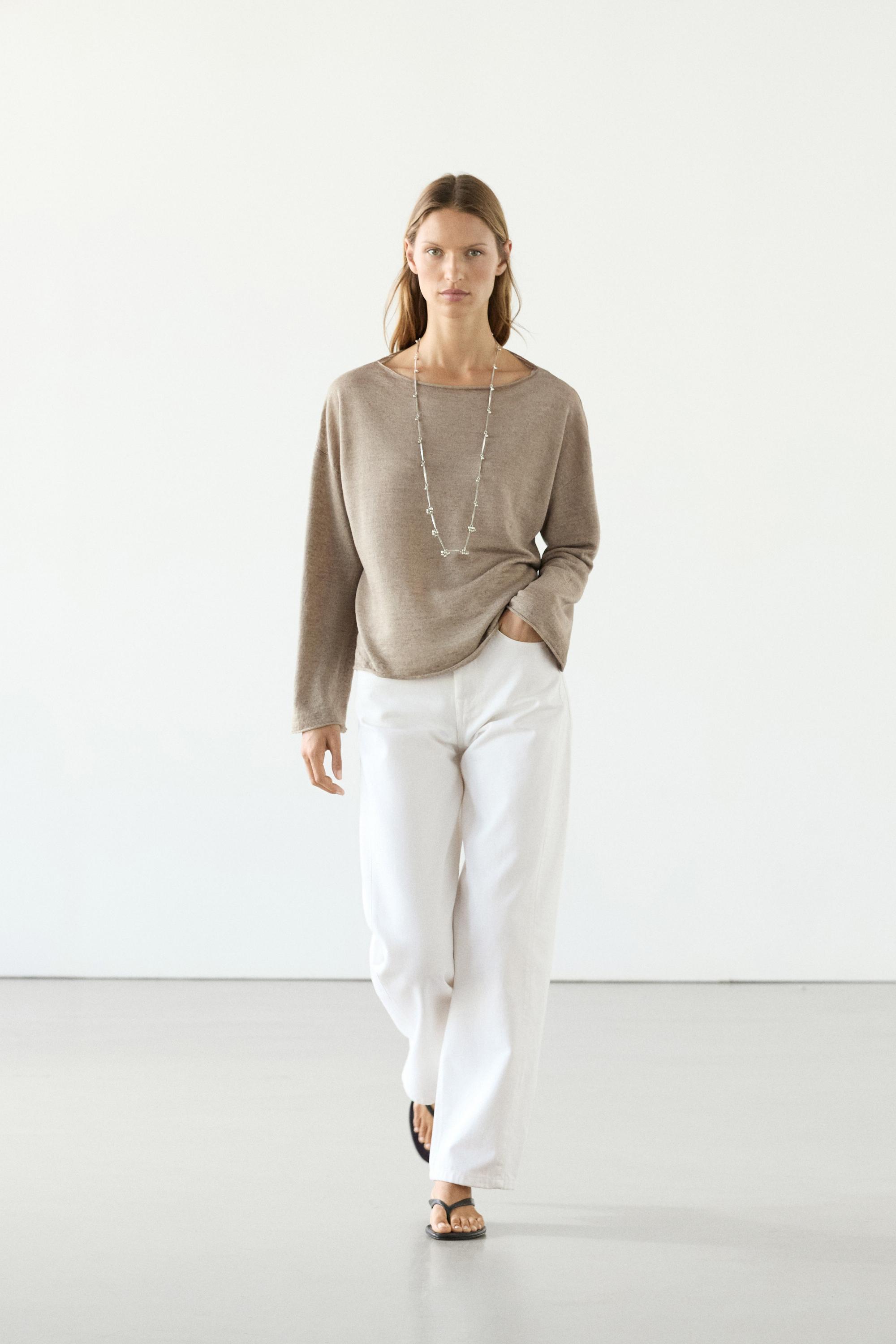 100% linen knit boat neck sweater