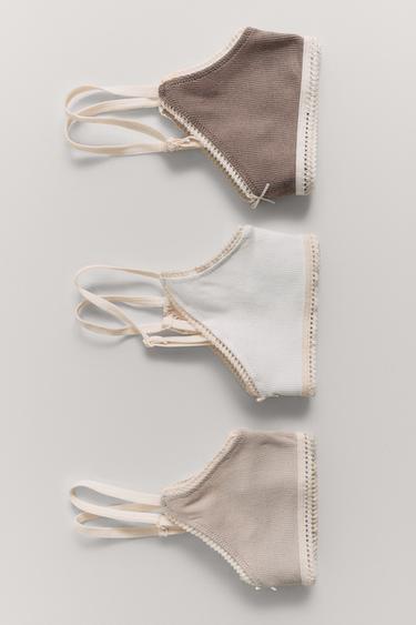 9-14 YEARS/ THREE-PACK OF RIBBED TOPS - camel by Zara