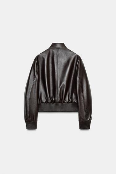 100% LEATHER BOMBER JACKET ZW COLLECTION - Brown by Zara - Image 6