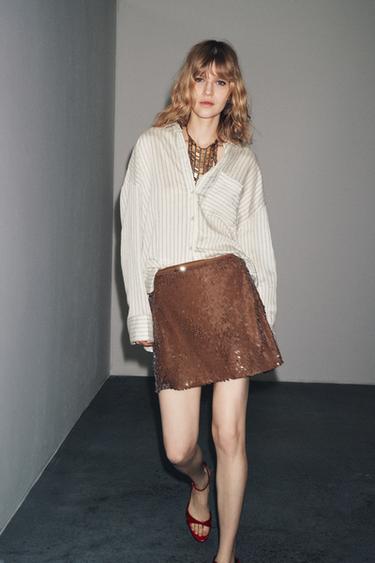 MINI JUPE À SEQUINS - Marron de Zara