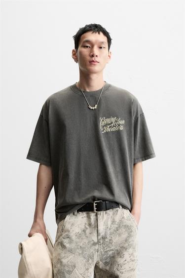 FADED T-SHIRT WITH SLOGANS - Dark anthracite by Zara
