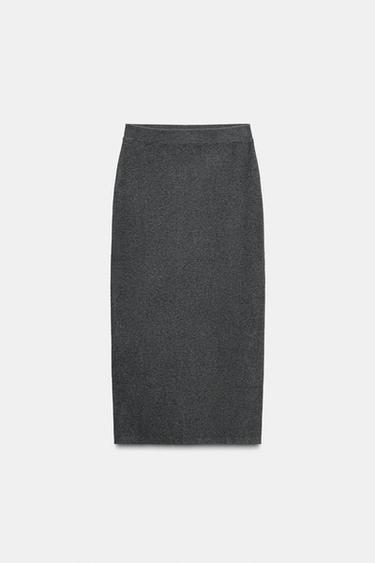 SOFT-TOUCH PLAIN KNIT MIDI SKIRT - Grey marl by Zara