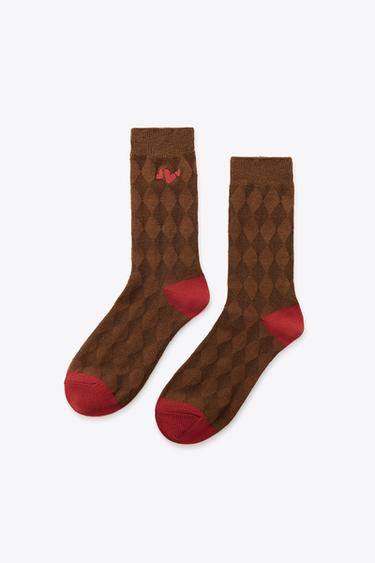 EMBROIDERED ARGYLE SOCKS - Toffee by Zara