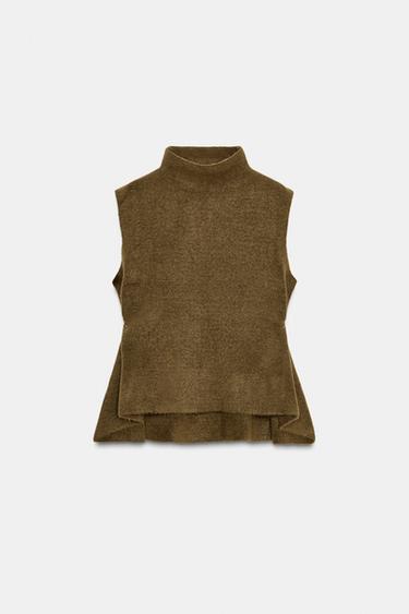 Zara ASYMMETRIC KNIT TOP WITH SIDE APPLIQUÉS - Mid-green