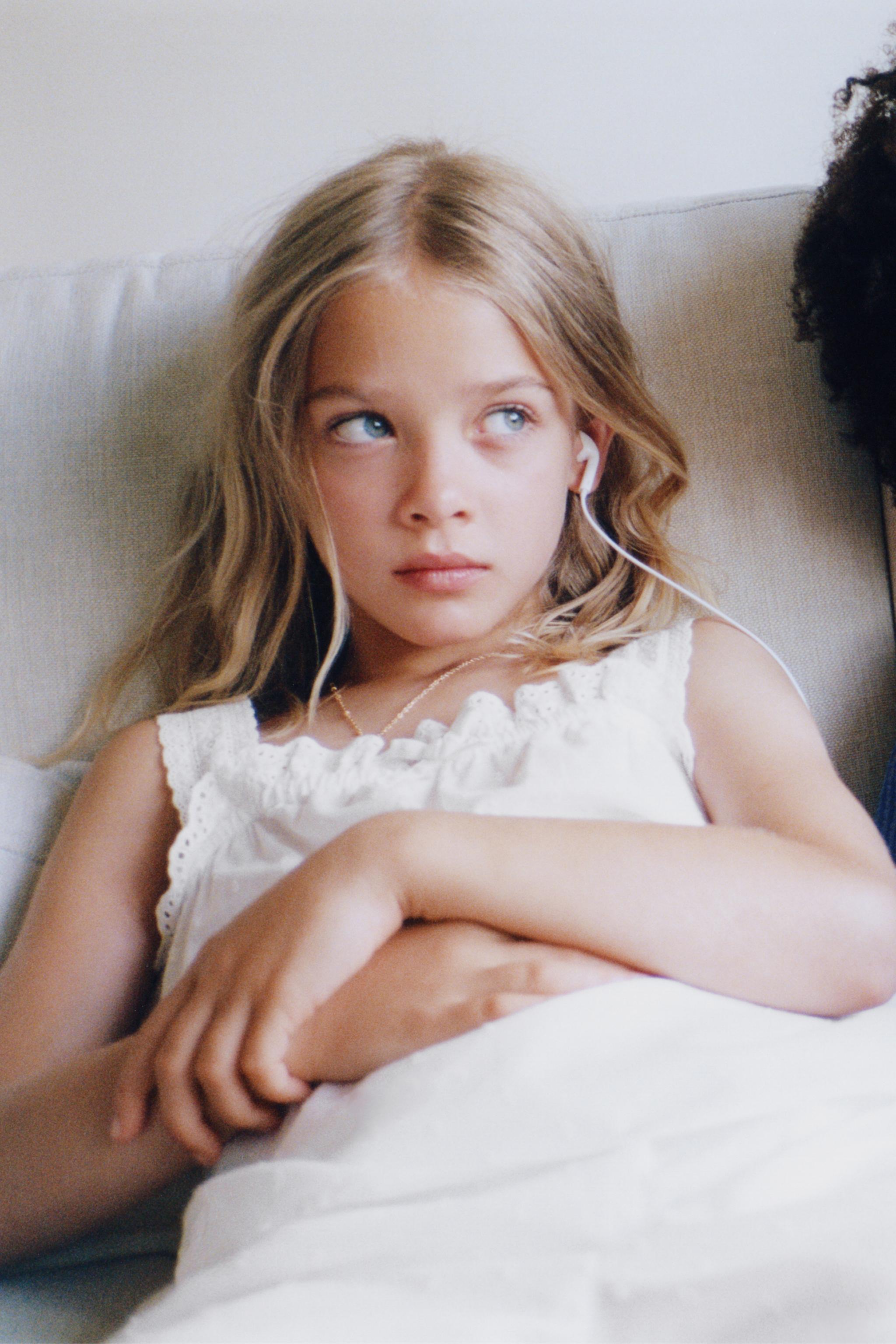 6-14 YEARS/ DOTTED MESH STRAPPY PYJAMAS — White