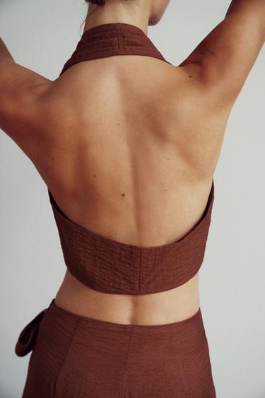 HALTER NECK CROP TOP - dark russet by Zara - Image 3