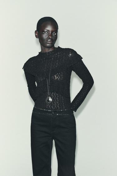 LACE TOP WITH RUFFLES - Black by Zara - Image 1