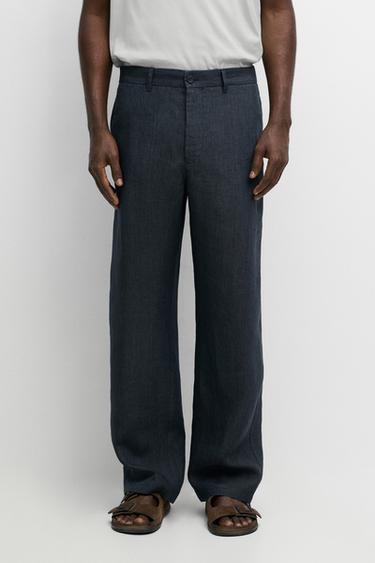 100% Linen Elastic-Waist Pants — Navy blue 1