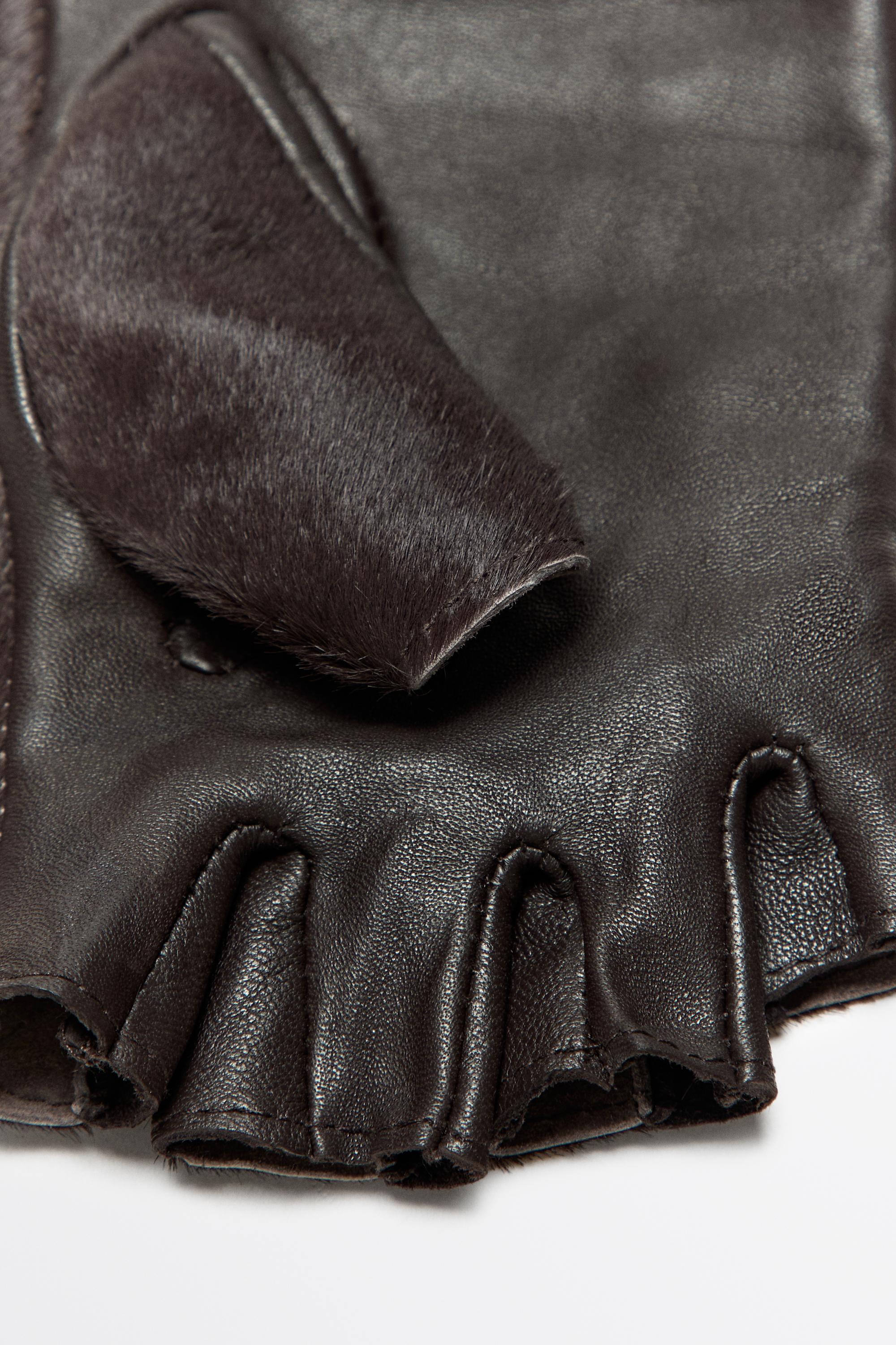 Gants style motard en cuir et fourrure