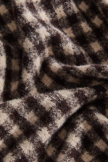 Zara CHECK BLANKET WITH FRINGING - Dark brown