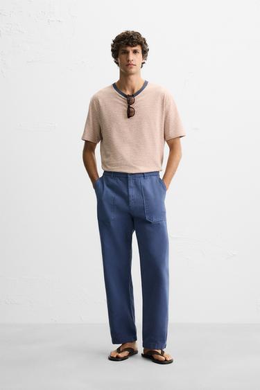 STRAIGHT-LEG CANVAS TROUSERS - Blue by Zara