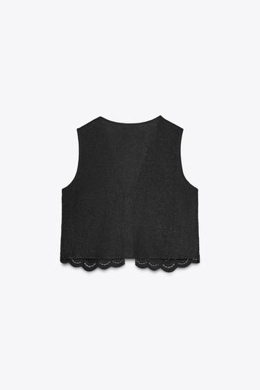 LINEN BLEND WAISTCOAT WITH CUTWORK EMBROIDERY - Black by Zara - Image 4